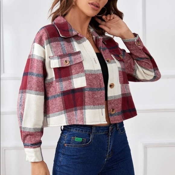 🔥LAST ONE🔥Cranberry Plaid Flannel Jacket - Picture 2 of 4